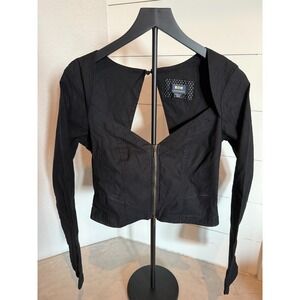 Maeve Anthropologie‎ Black Long Sleeve Open Back Zip Front Top Size Medium